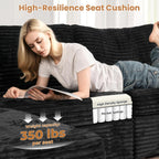 ovios Sectional Sofa Couch with L-Shape Chaise Ottoman, Comfy Modular Cloud Couches with Deep Seat, Modern Upholstered Plush Corduroy Sofas Set for Living Room, 8-Seater, Black