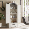 72" Tall Wood Storage Cabinet, Farmhouse Kitchen Pantry Cabinet with Adjustable Shelves & Drawer & Barn Doors, Versatile Storage for Kitchen, Dining Room, Bathroom, Antique White