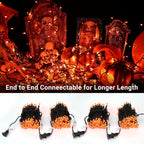 ODEETRONIC Orange Halloween Lights, 21.63ft 100 Count Orange Incandescent Lights, 120V UL Certified Mini Light Connectable, Amber Incandescent Halloween Light Waterproof for Tree Indoor Outdoor Room