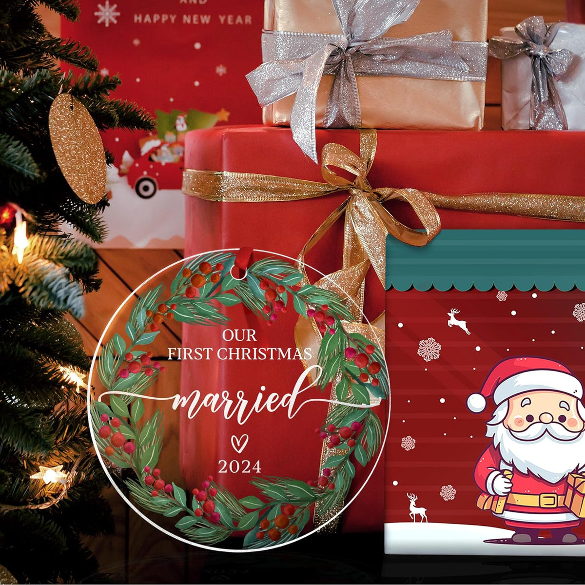 Engagement Gifts for Couples, Our Christmas Married Ornament 2024, 1st Christmas As Mr and Mrs, Wedding Gifts for Couple 2024, Bridal Shower Wedding, Just Married Ornament