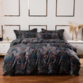 ABREEZE Luxury Vintage Black Duvet Cover Sets Damask Paisley Bedding Set Retro 100% Brushed Cotton Zipper Closure Bedding Collection Queen Size