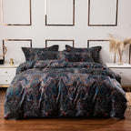 ABREEZE Luxury Vintage Black Duvet Cover Sets Damask Paisley Bedding Set Retro 100% Brushed Cotton Zipper Closure Bedding Collection King Size
