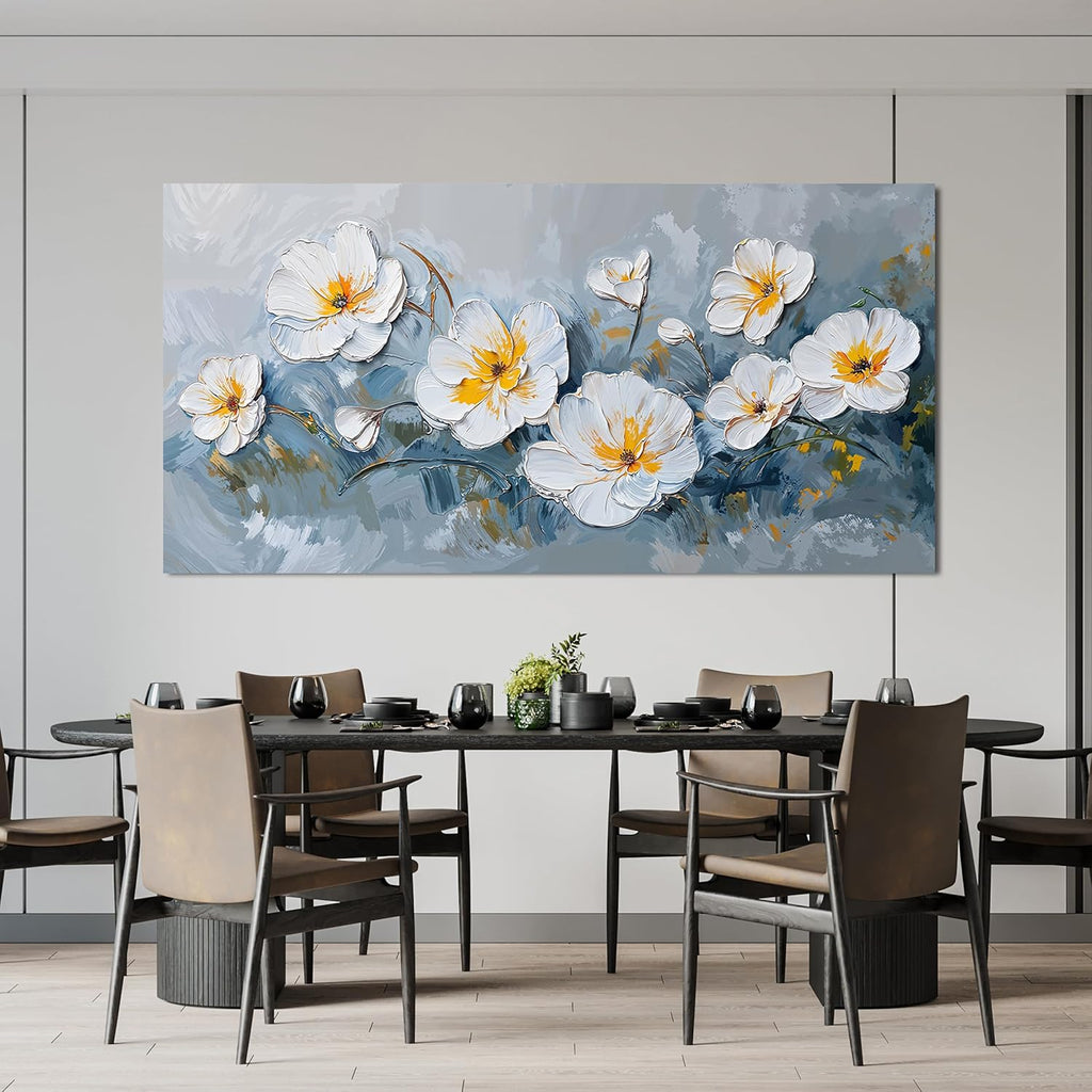 KUPTEU Canvas Wall Art Decor Large Wall Art Pictures for Living Room Oversized White Flowers Wall Art Prints Canvas Art Wall Decor Hallway Decorations Artwork for Walls Bedroom Home Decor 29" X 58"