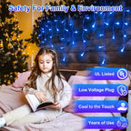 1620LED 164ft Christmas Lights, 360Drops 12 Modes Blue Christmas String Lights Outdoor Dimmable, Waterproof Christmas Decoration Fairy Lights with Timer for Eaves Indoor Party Patio Window Fence Blue