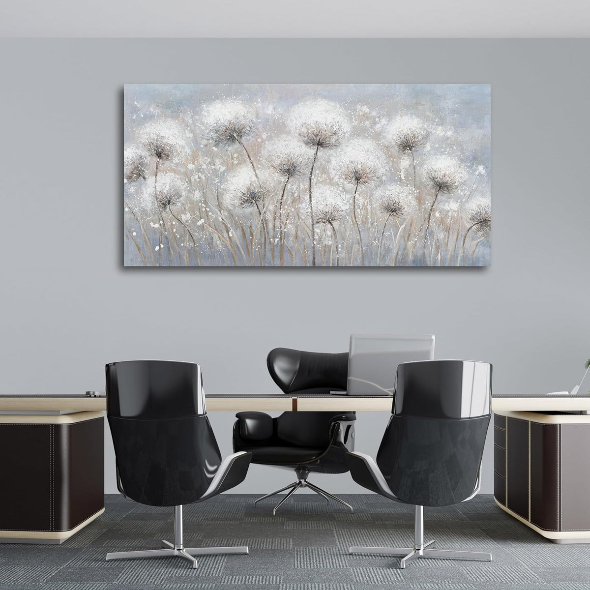 Belmrxne Large Dandelion Floral Wall White and Black Wall Decor Modern Aesthetic Artwork Trendy Canvas Painting for Living Room Bedroom Dining Room Office Home Decor 30x60 inch