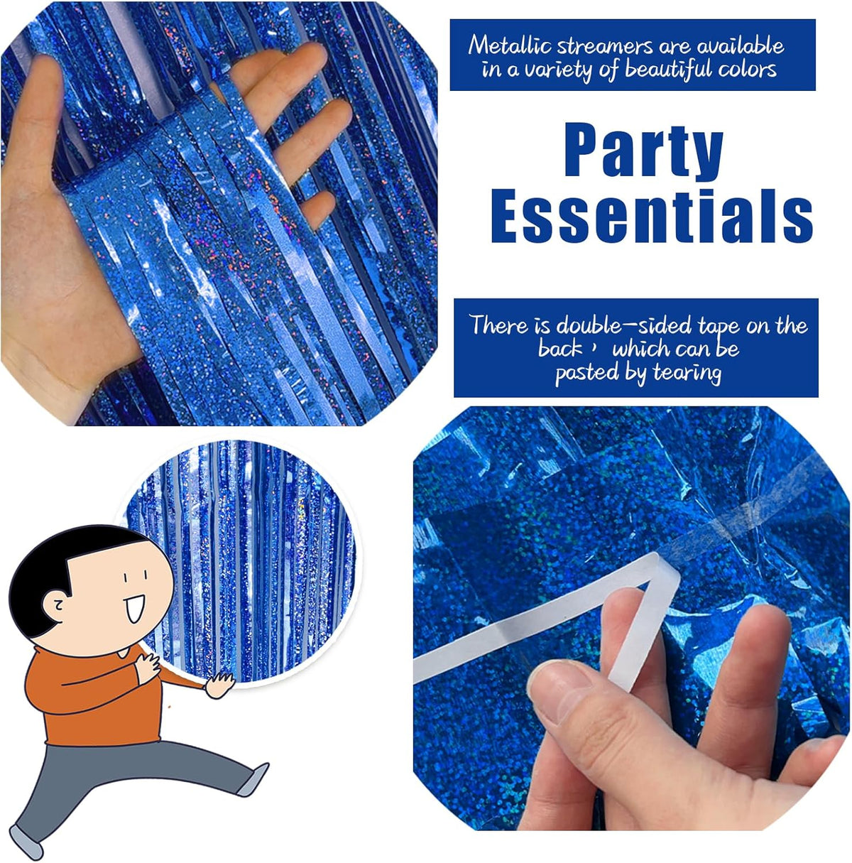 3 Pack Blue Backdrop Party Streamers Ocean Themed Decor Birthday Party Decorations Foil Fringe Backdrop Curtain Graduation Bachelorette Winter Holiday Gender Reveal Party Decorations Supplies