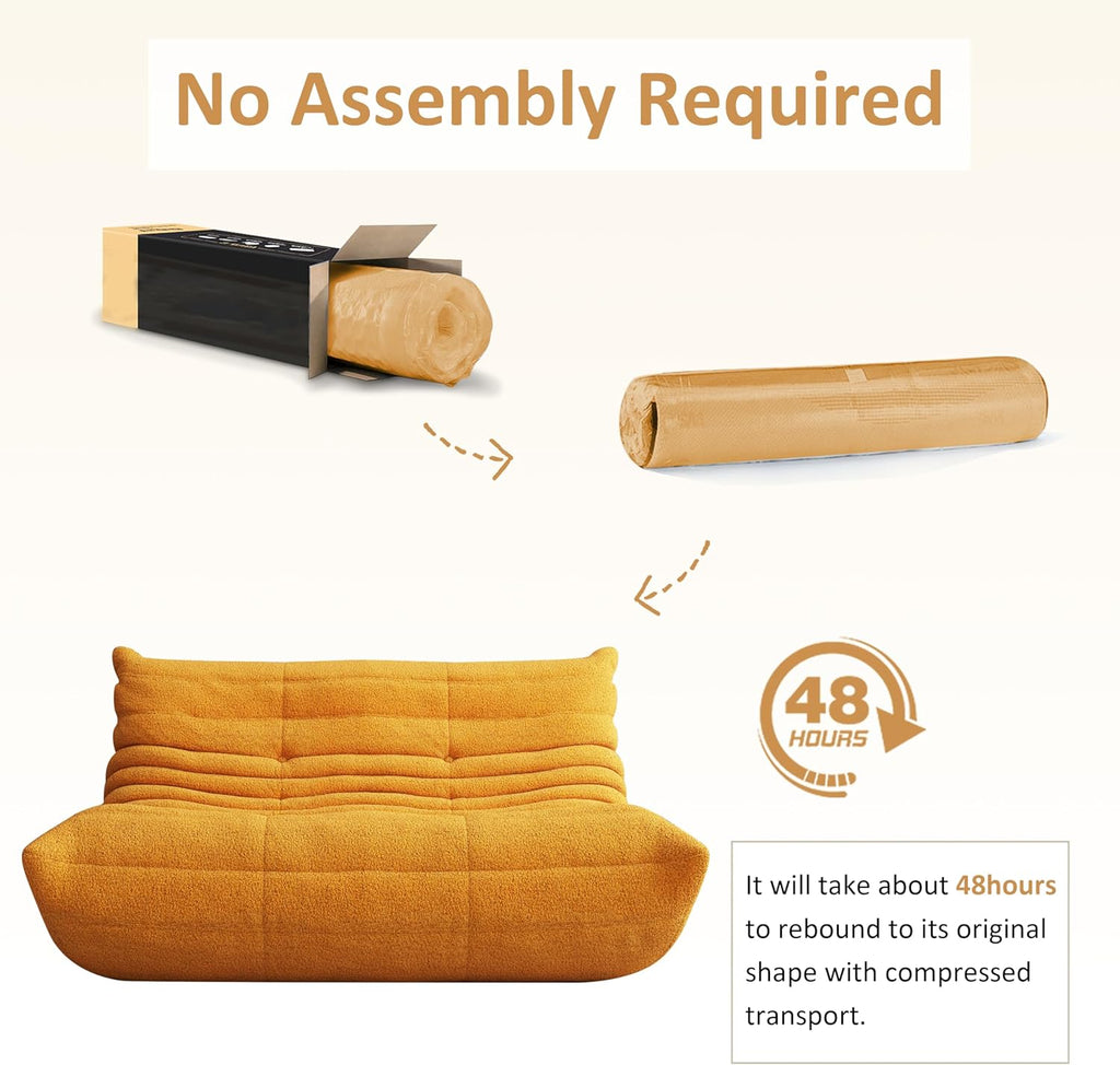 Bean Bag Chair, Oversized Loveseat Fireside Chair for Adults, 2 Seater with Memory Foam Filled, Lazy Sofa Lounge Floor Sofa for Living Room, Bedroom, Office, No Assembly Required. (Yellow)