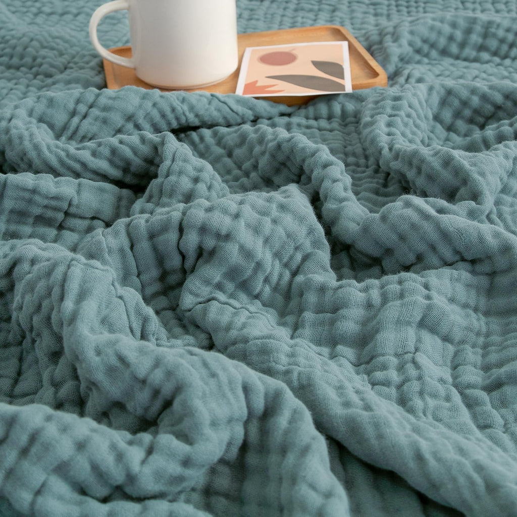 EMME Muslin Twin Blankets for Couch Breathable Gauze All Season Soft and Lightweight Pre-Washed Cotton Blanket (Teal, 60"x80")