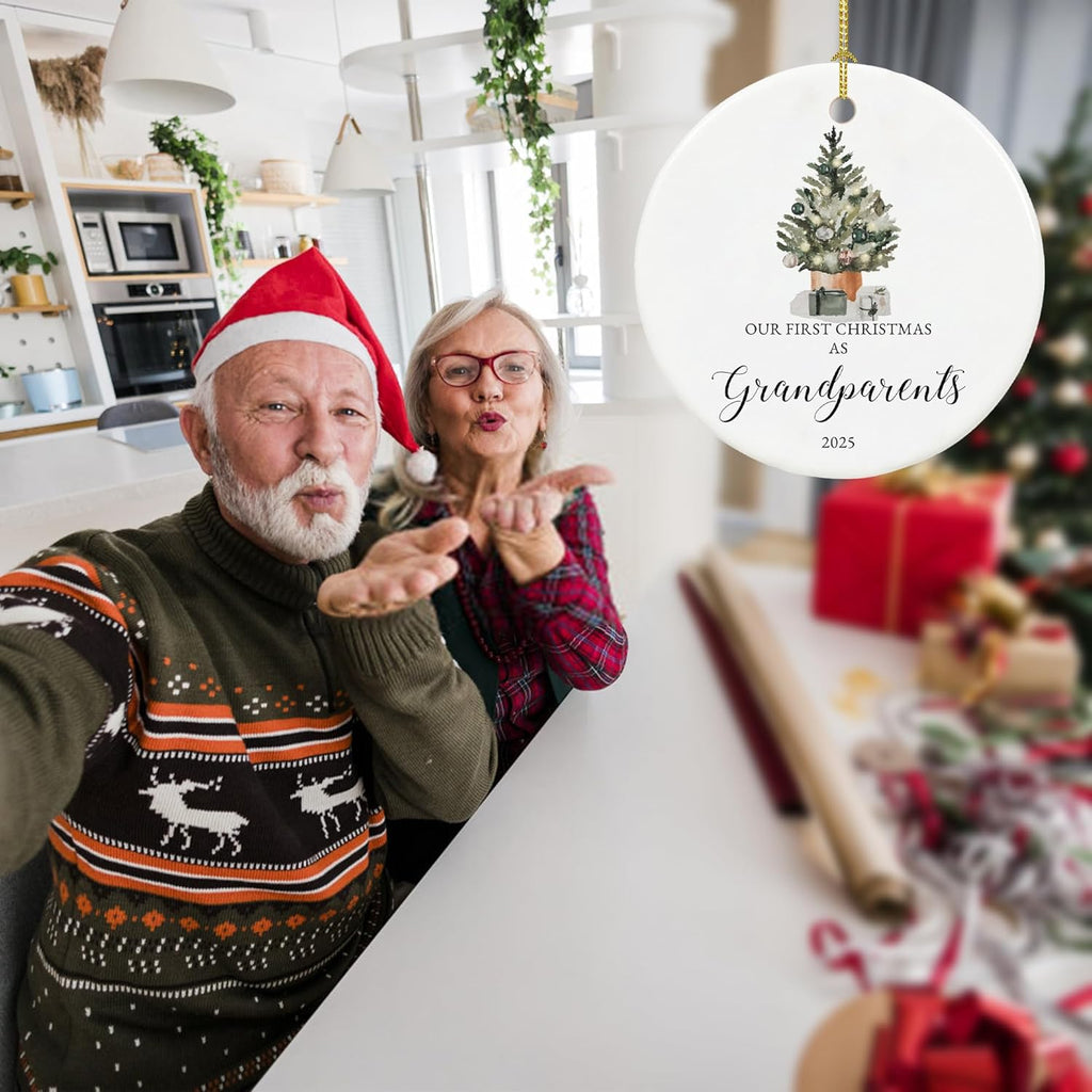 Our First Christmas as Grandparents Ornament 2025,First Time Grandparent Gifts for New Grandparents, Ceramic Keepsake New Grandparents Christmas Ornaments with Ribbon and Box