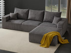 Boneless Sectional Cloud Couch Sofa for Living Room, 112" L-Shaped Modular Modern Lounge Sleeper Grey Couches with Chaise, No Assemble, Cordury Compression Upholstered Sofas