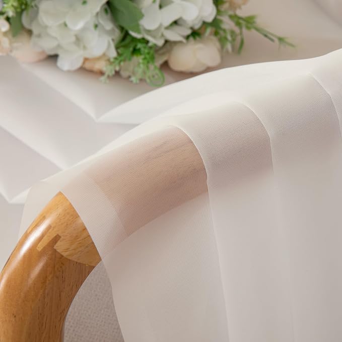 Chyhomenyc Ivory Sheer Curtains 108 Inch Long 2 Panels Set | Light Filtering - Image 6