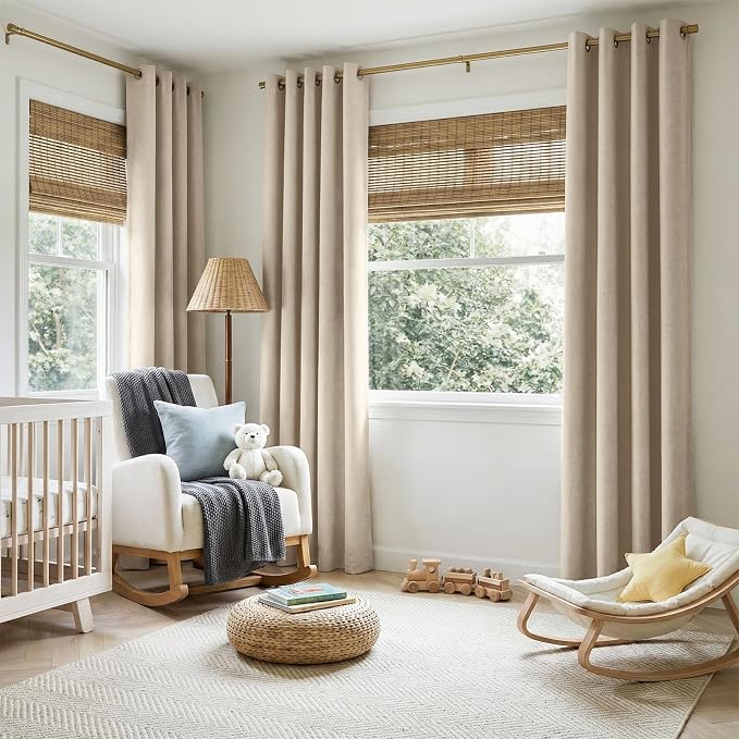 Linen Textured Total Blackout Curtains 84 Inches Long, Natural Flax | 100% - Image 5