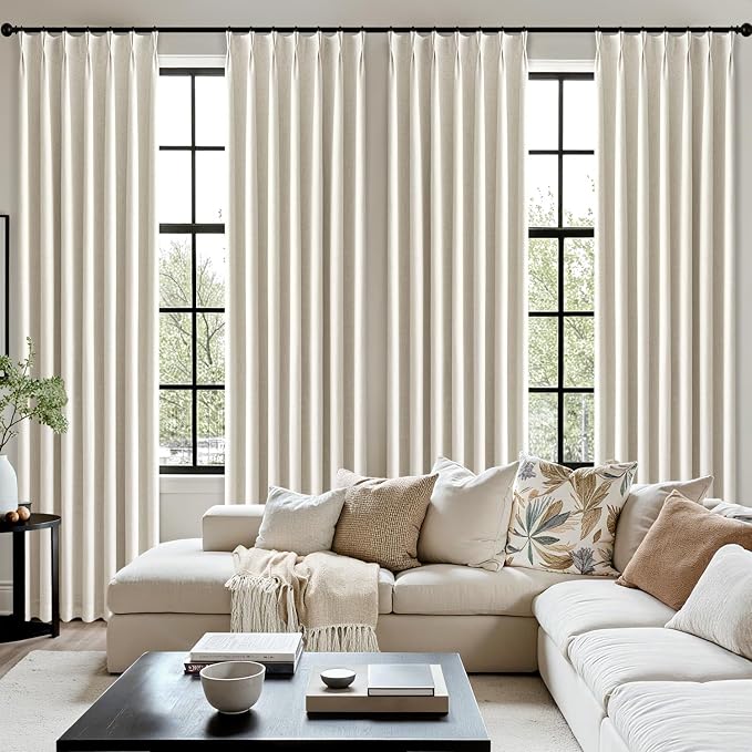 MIULEE Natural Pinch Pleated 100% Blackout Linen Curtains 40x90 Inches | Room - Image 7
