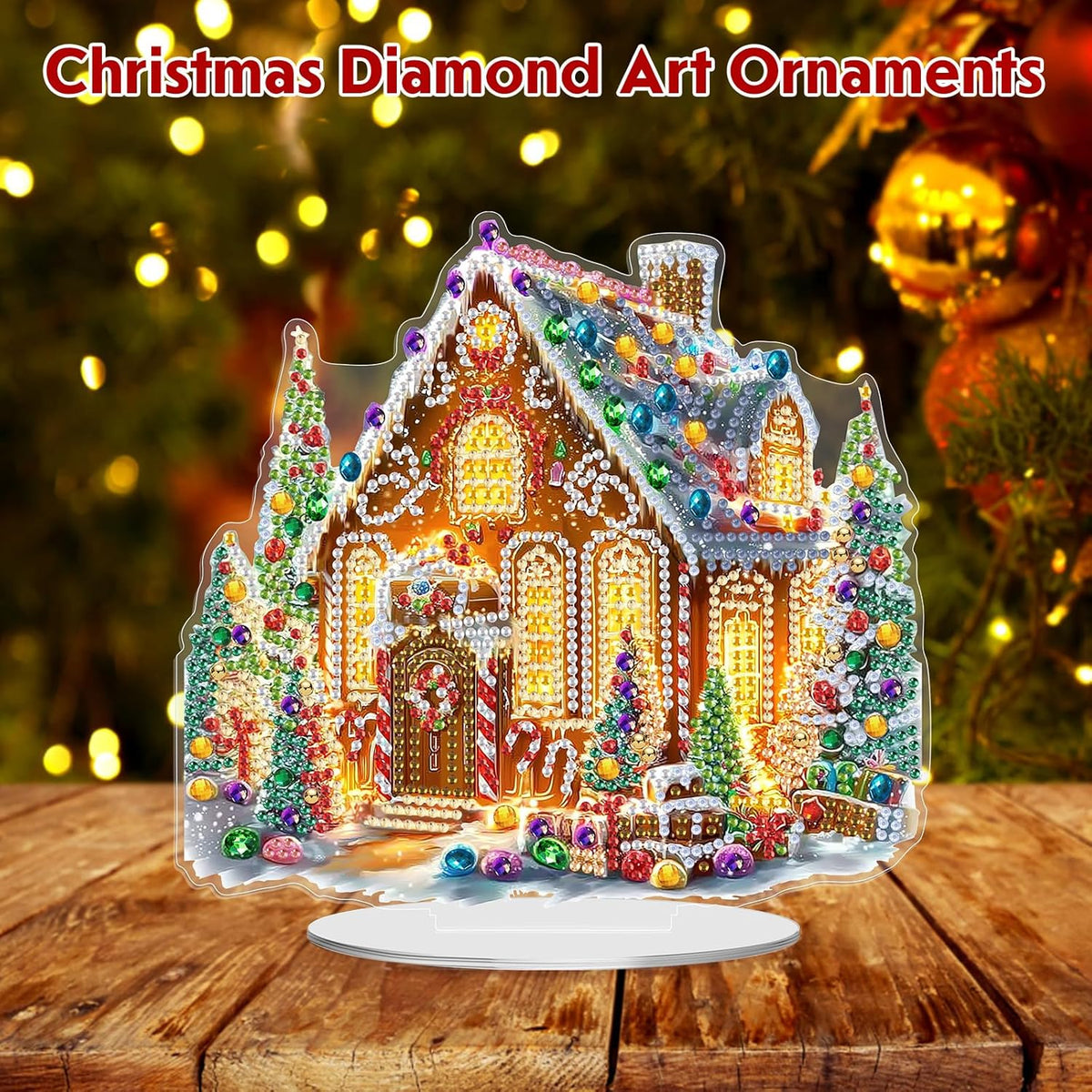 MEIYUDA Christmas Diamond Art Tabletop Kits, Christmas House Diamond Art Painting Desktop Ornaments for Adult, DIY Special Shaped Crystal Desk Placement Ornament for Home Office Decor Crafts Gift