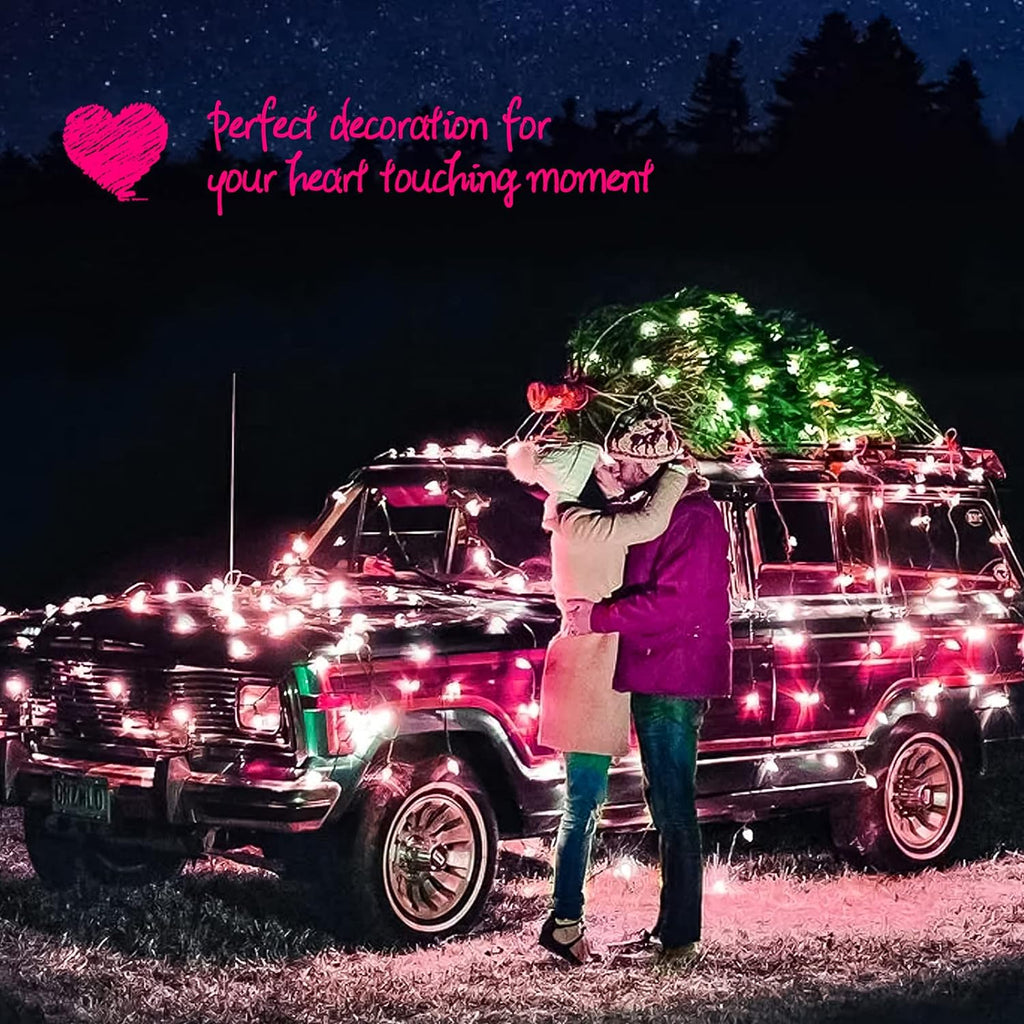 Pink String Lights with 100 Clear Bulbs on White Wire - 26.5 FT Waterproof Connectable Mini Tree Lights for Indoor Outdoor Use Party Holiday Patio Decorations
