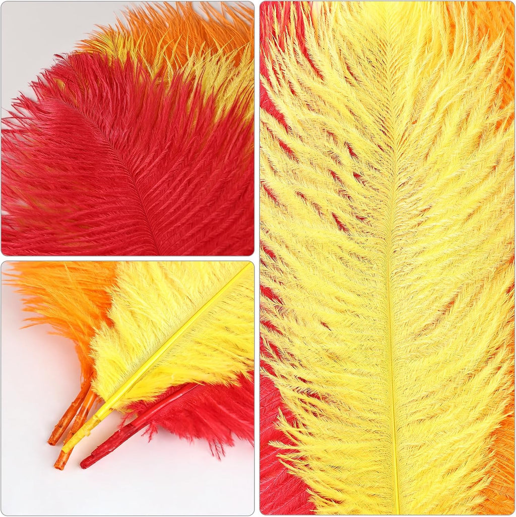 THARAHT Red Orange Yellow Ostrich Feathers 24pcs Natural Bulk 10-12Inch 25cm-30cm for Crafts Wedding Party Centerpieces Halloween and Home Decoration Feathers