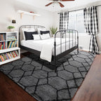 Area Rugs for Bedroom Living Room, 4x6 Fluffy Grey and Black Geometric Rug | - Image 7