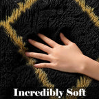 8x10 Area Rugs for Living Room, Fluffy Black and Gold Bedroom Geometric Rug | - Image 2