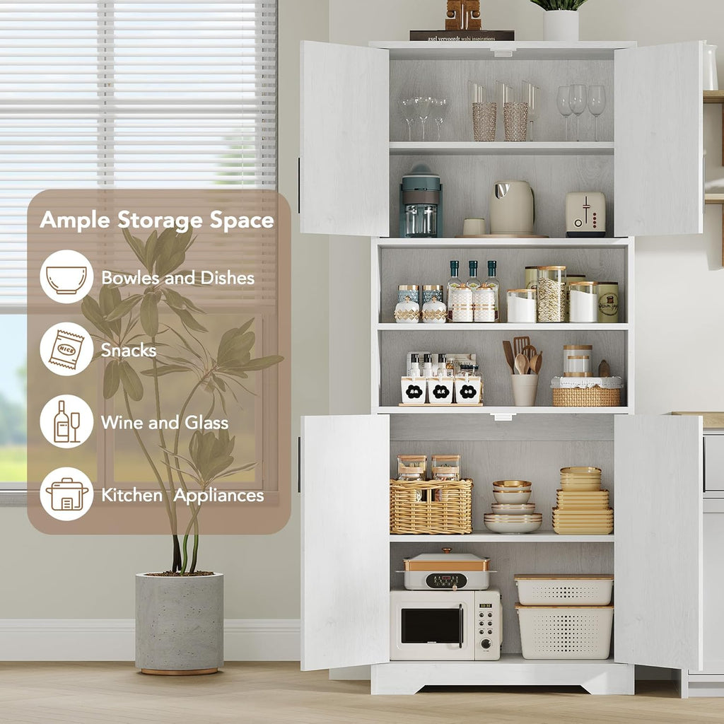 GarveeHome 67" Tall Storage Cabinet, Tall Bathroom Cabinet with 4 Doors and Adjustable Shelves, Freestanding Kitchen Pantry Cabinets, Cupboard for Living Room, Dining Room, Antique White