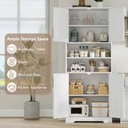 GarveeHome 67" Tall Storage Cabinet, Tall Bathroom Cabinet with 4 Doors and Adjustable Shelves, Freestanding Kitchen Pantry Cabinets, Cupboard for Living Room, Dining Room, Antique White