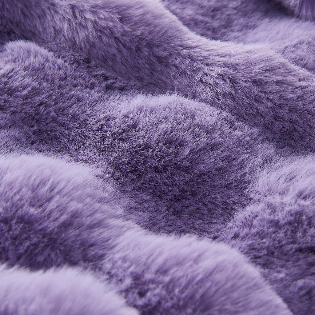 Lotus Karen Faux Fur Throw Blanket Purple - Big Bubble Rabbit Fluff King Blankets for The Bed,Softest Fluffy Fuzzy Cozy Blanket,Thick Furry Plush Shaggy Warm Blankets for Women,108x90 Inches
