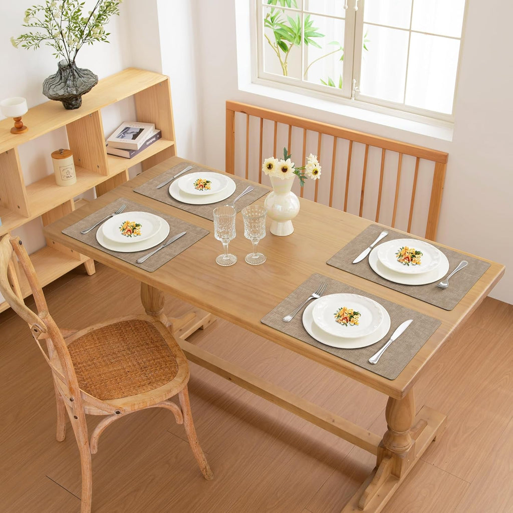 FROMHEART Faux Leather Placemats Set of 6–Waterproof,Heat/Oil Stain-Resistant PU Table Mat–Reversible,Non-Slip,Easy to Clean Place Mats for Kitchen,Dining,Indoor/Outdoor,(Light Coffee,11.8" x 17")