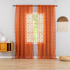YJ YANJUN Vintage Lace Curtains 102 Inches Long-Rust Retro Floral Burnt Orange - Image 2