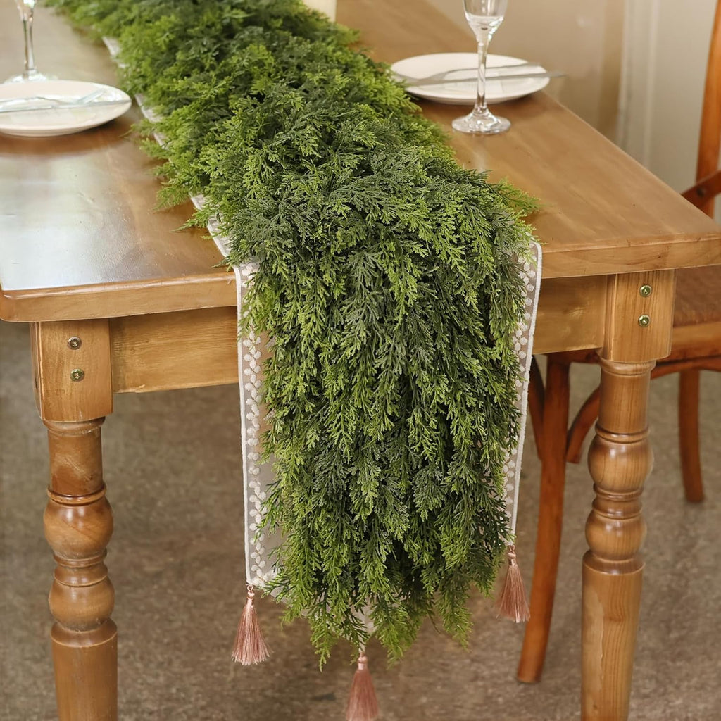 9FT Real Touch Cedar Garland - Artificial Christmas Garland Fake Green Faux Thick and Lush Pine Needles Garlands for Table Fireplace Mantle Holiday Home Indoor Outdoor Decor (1PCS)