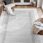 Wonnitar 5x7 Washable Striped Living Room Area Rug, Non-Slip Grey Boho Rugs for Bedroom, Low Pile Soft Minimalist Floor Carpets for Dining Room Home Office (Grey,5' x 7')