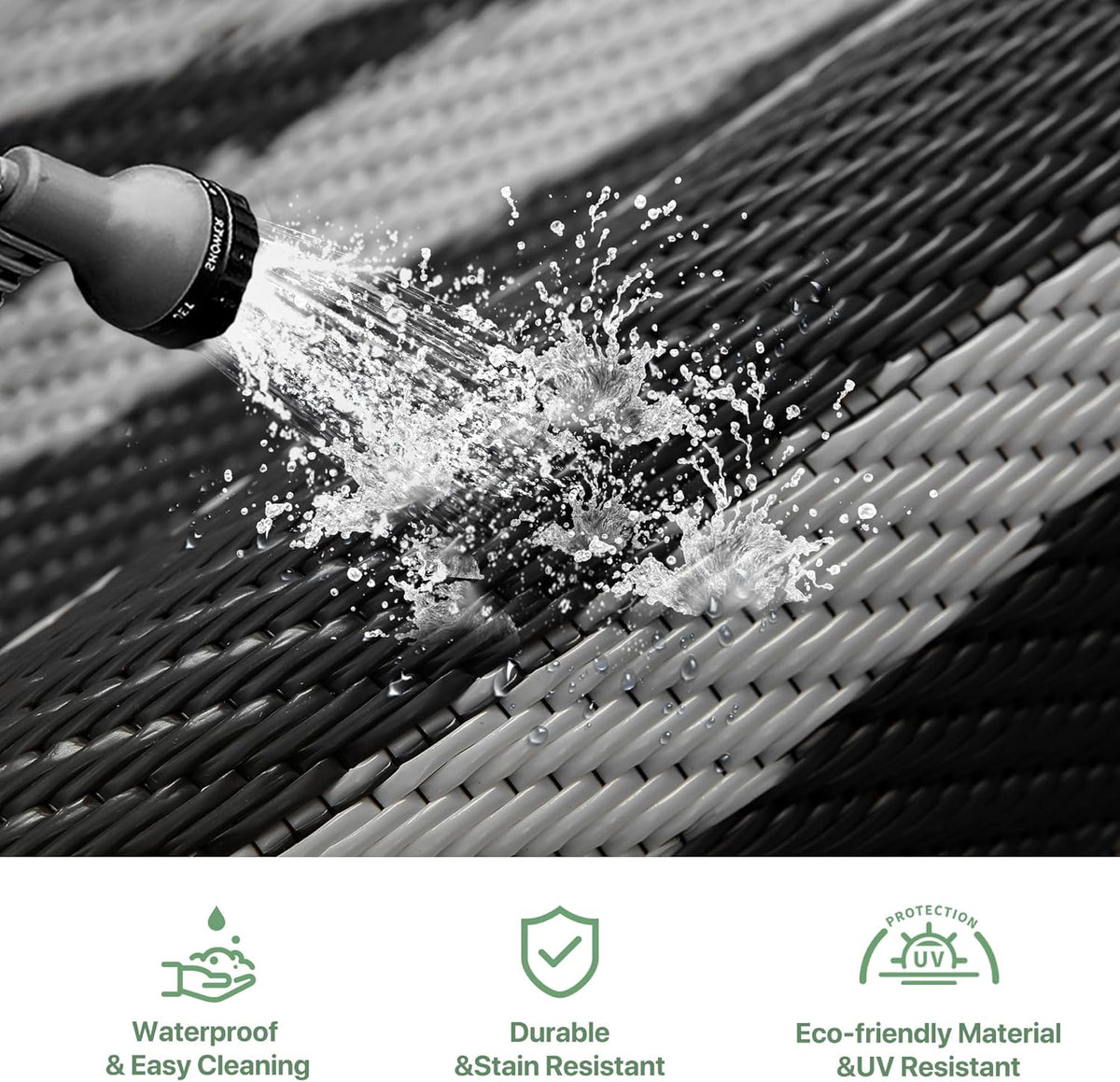 GENIMO Outdoor Rug 5'x8' Waterproof for Patio Decor, Reversible Outdoor Plastic Straw Rug Carpet, Camping Mats for Outdoor, RV, Backyard, Deck, Balcony, Picnic, Black & Grey