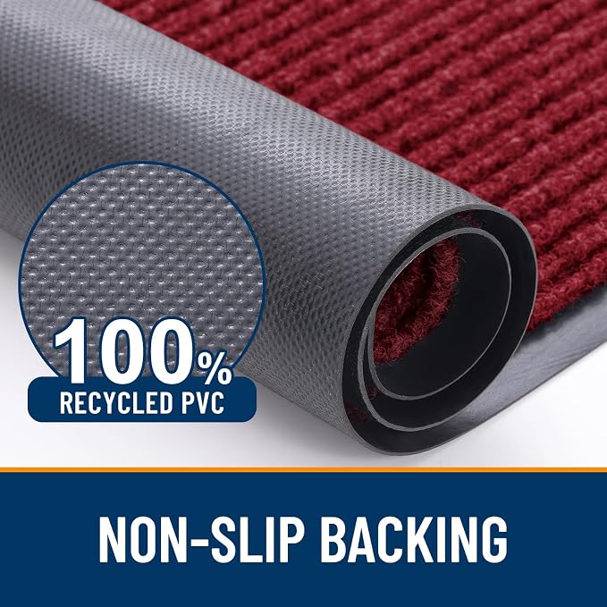 OLANLY 2-Pack Front Door Mats 59x34, Waterproof Heavy-Duty Doormats | Wine Red - Image 3