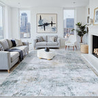 5x7 Washable Area Rug for Living Room Bedroom: Non-Slip Modern Blue Grey | by Oriannal