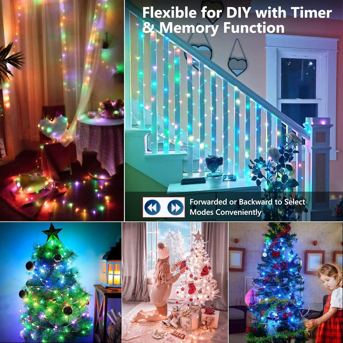 BrizLabs Color Changing Fairy Lights, 66ft 200 LED Rainbow Christmas Fairy Lights with Remote, RGB Xmas Tree Light with Timer, Dimmable Twinkle Light Music Sync for Indoor Xmas Halloween Easter Party