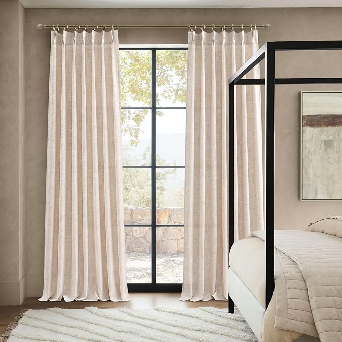 Pinch Pleated Linen Semi Sheer 105 Inch Extra Long Curtains - Image 5