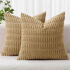 MIULEE Corduroy Decorative Throw Pillow Covers 20x20 Khaki Pack of 2 | Soft by MIULEE