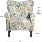 BELLEZE Modern Accent Chair for Living Room, High Back Linen Armchair with Wooden Legs, Upholstered Wingback Side Chair Padded Armrest Single Sofa for Living Room, Bedroom - Allston (Green Coral)