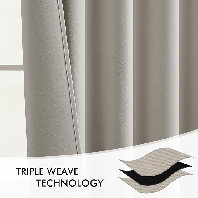 MIULEE Natural Back Tab Blackout Curtains 52x102 Inch Long 2 Panels Set | Rod - Image 7