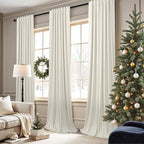 Bedroom Blackout Curtains 68 Inch Length 2 Panel Set Natural Linen Textured - Image 2