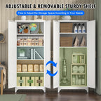 Metal Storage Cabinet with Doors and Shelves, 75 Inch Tall Kitchen Pantry Cabinet, Pantry Cabinets for Kitchen Storage, Freestanding Cupboard for Living, Dining Room, White, Assembly Required