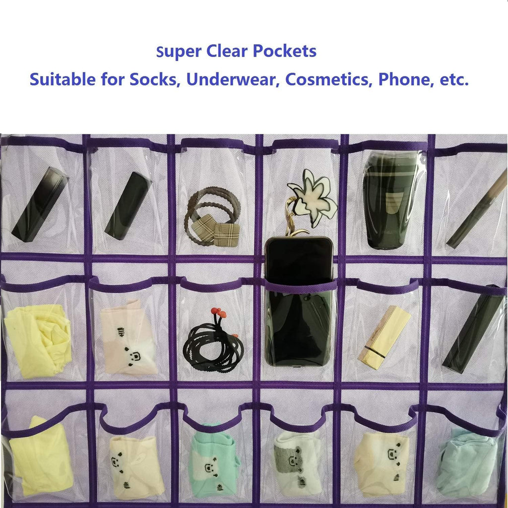 Classroom Pocket Chart for Phone Calculator Holder Over The Door Hanging Closet Jewelry Organizer with 30 Clear Pockets (Purple)