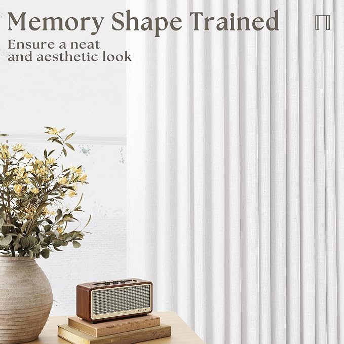 Snow White Linen Pinch Pleated Curtains 86 Inches Long 2 Panels | Textured Linen - Image 8