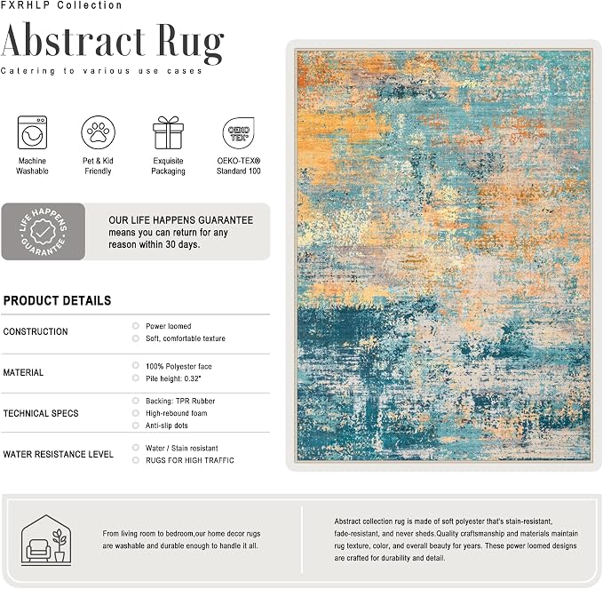 Area Rug Living Room: 4x6 Modern Washable Soft Carpet Rosy Haze | - Image 2