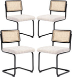 Natural Rattan Dining Chairs Set of 4, Modern Kitchen Chairs with Solid Wood Back, Upholstered Cesca Side Chairs with Comfy Linen Cushion