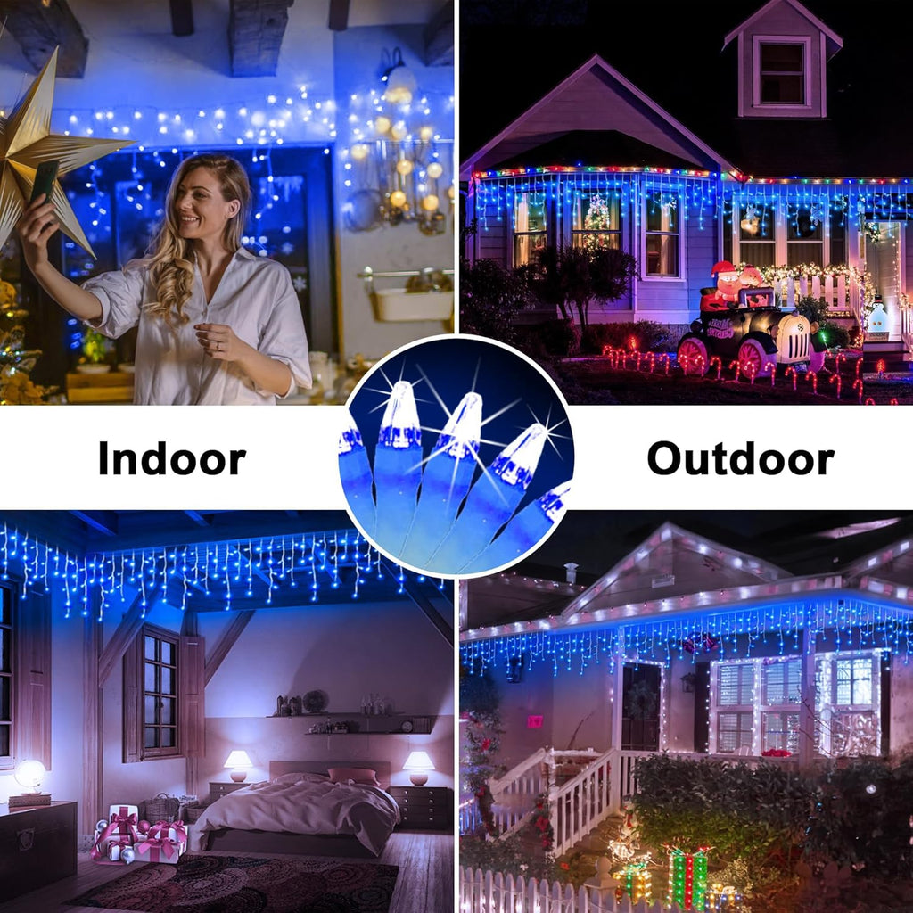 132FT 1332 LED Outdoor Christmas Lights - 296 Ice Drops, 12 Pro Modes with Timer Memory & Brightness, Waterproof Hanging Ice String Light for Holiday Wedding Garden Fence House Decor (Blue)