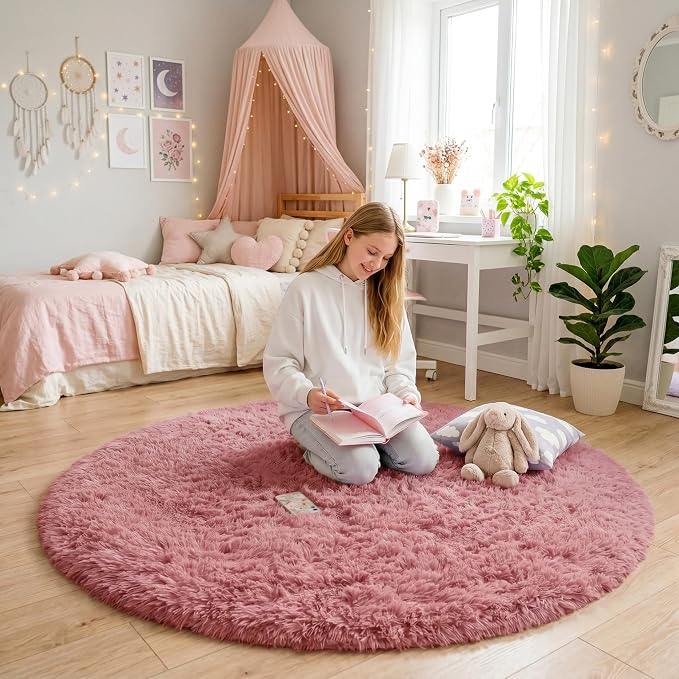Amdrebio Blush Pink Large Round Rug 8Ft - Image 2