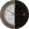 CLXEAST 24 Inch Self-Illuminated in/Outdoor Atomic Wall Clock with Temperature and Humidity, Oversized Large 24 Inch Wall Clocks for Living Room Decor, Brushed Grey Oak Wooden Finish