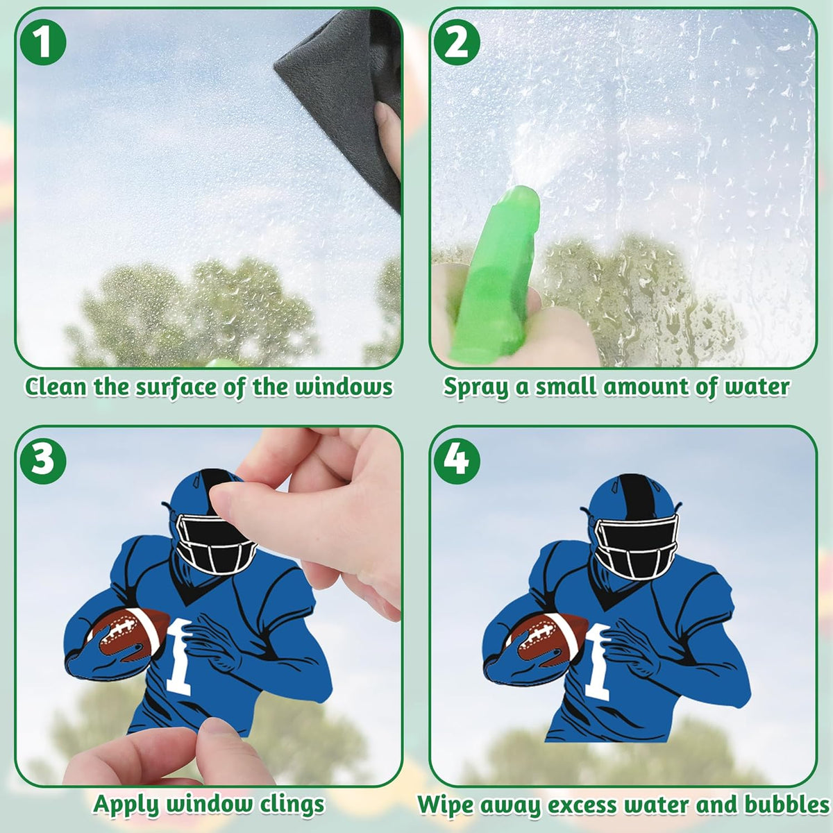 Football Window Clings, Football Party Decorations, Touch Down Party Window Stickers, Green Brown Themed Stickers Decal Gel for Touchdown Party Decor Accessories Set