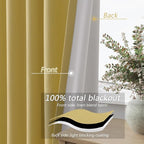 Yellow 100% Blackout Linen Curtains 96 Inch Length 2 Panels Set - Image 3