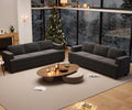 2 Piece Set Comfy Sofa Couch, 2 3-Seater Sofa with Deep Seats, Modern Sleeper Couch for Living Room, Dark Grey Chenille