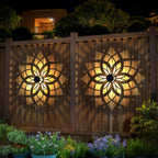 4 Pack Solar Fence Lights Metal Solar Powered Outdoor Wall Deck Step Lights Mandala Theme Waterproof Fence Light for Garden Post Patio Backyard Yard Decor, Gardening Gifts for Women Mom Grandma